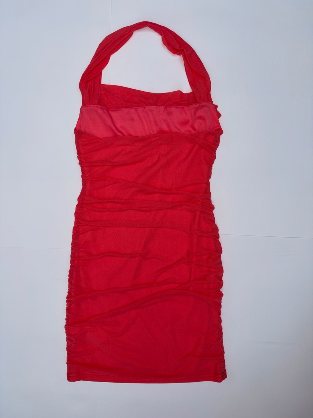 Stretchy Halter Ruched Pink Mini Dress - Picture 5 of 6